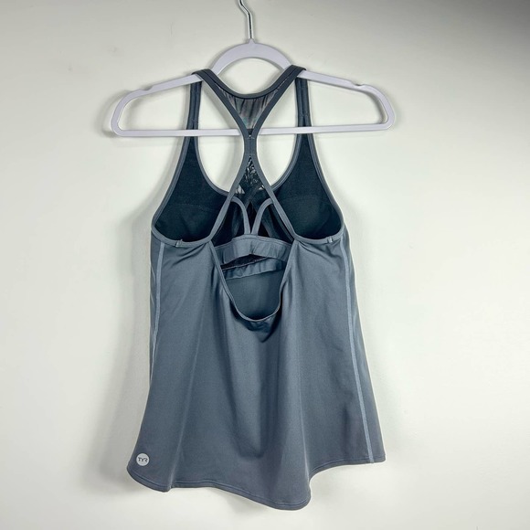 TYR Dark Gray Racer Back Athletic Tank Built in Bra Size Small - Picture 3 of 4